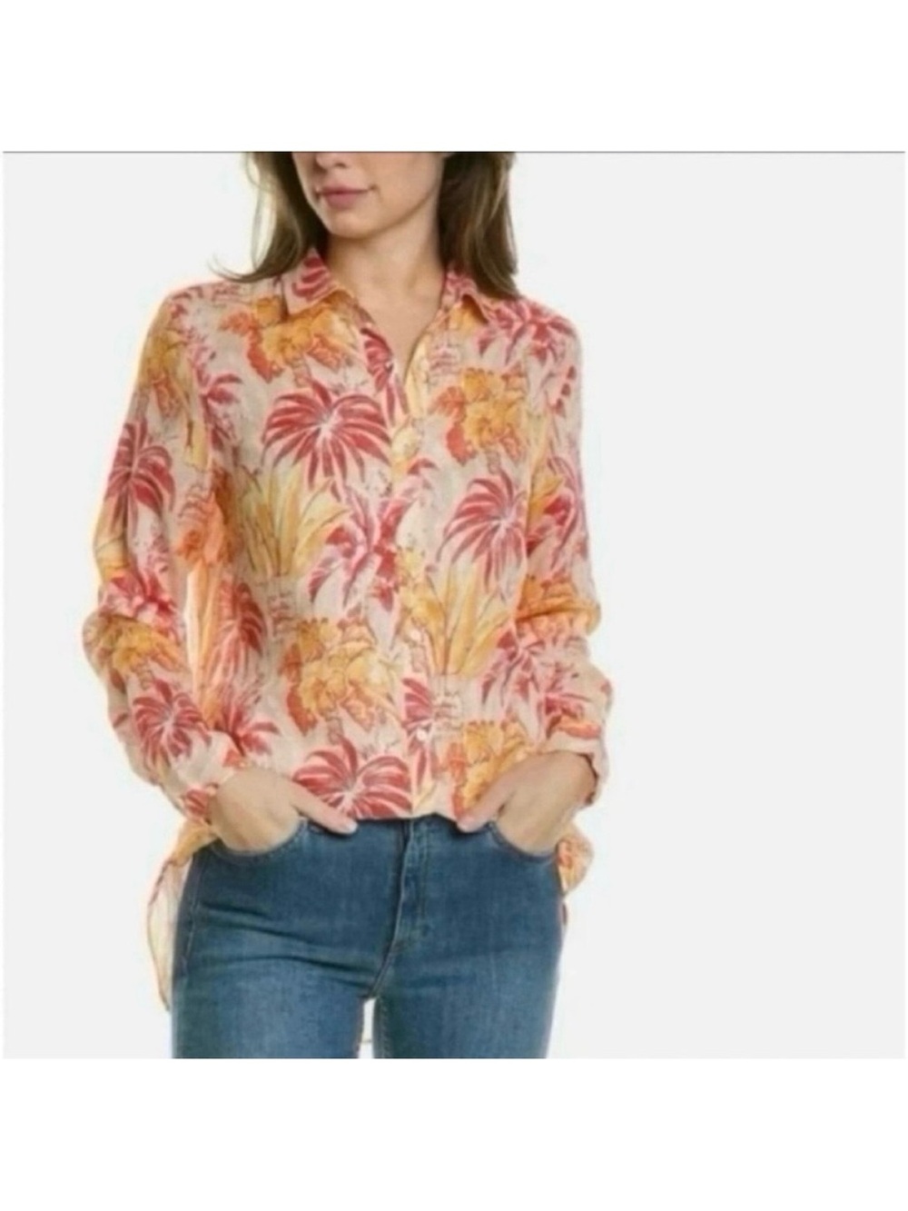 J. McLaughlin "Britt" Linen Tropical Floral Button Down Shirt